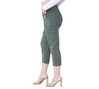 Women's Capri Trousers Stretch Fit Elasticated Waist Summer Short Pants Ladies Cherry Berry Plain Cropped 3/4 Length Trouser Khaki 24