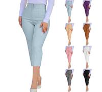 Women's Capri Trousers UK Sale Clearance 3/4 Length Pull On Cut Off High Waist Smart Pants Ladies Solid Color Cropped Trousers Bengaline Work Going Out Party Leggings Comfortable Bottoms