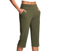 Womens Capri Trousers Warehouse Ladies Soft 3/4 Length Cropped Pants High Waist Stretch Pull on Bottoms Summer Golf Chino Joggers Leggings with Pockets Elegant Trouser Office Business, Size S-5XL