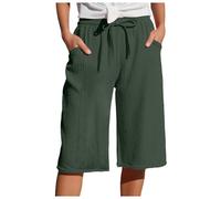 Women's Capri Trousers Women Cotton 2025 Baggy Comfortable 3/4 Capri Summer Lightweight Beach Pants with Pockets Trousers 5XL, B-dark Green, M