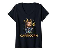 Womens Capricorn Anime Zodiac Sign V-Neck T-Shirt