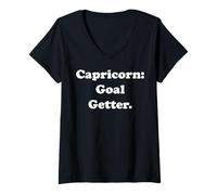 Womens Capricorn: Goal Getter Motivational Energy V-Neck T-Shirt