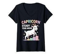Womens Capricorn Steady Year Ahead Zodiac Goat Steps Art V-Neck T-Shirt