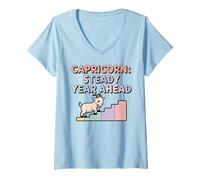 Womens Capricorn Steady Year Ahead Zodiac Goat Steps Art V-Neck T-Shirt