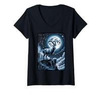 Women's Capricorn Zodiac Goat Full Moon Constellation Horoscope V-Neck T-Shirt