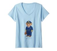 Womens Captain Dad Aviator Bear Wear Airline Pilot Uniform V-Neck T-Shirt