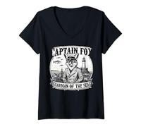 Womens Captain Fox Guardian of The Seas Nautical Adventure Animal A V-Neck T-Shirt