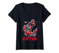 Womens Captain Halloween Anchor Costume Cruise Ship Boat Lover Kids V-Neck T-Shirt