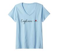 Women's Captain Heart Cute Handwritten Typography Gift V-Neck T-Shirt