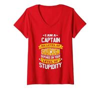 Women's Captain Idea Funny Sarcasm Joke Captains V-Neck T-Shirt, Red, XX-Large