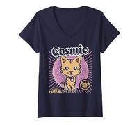 Women's Captain Marvel Goose Cosmic Cartoon V-Neck T-Shirt, Navy Blue, XX-Large