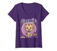 Women's Captain Marvel Goose Cosmic Cartoon V-Neck T-Shirt, Purple, Medium