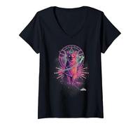 Women's Captain Marvel Goose The Cat Galaxy Portrait V-Neck T-Shirt, Black, X-Large