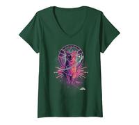 Women's Captain Marvel Goose The Cat Galaxy Portrait V-Neck T-Shirt, Dark Green, Medium