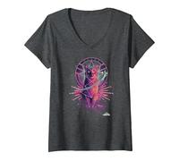 Women's Captain Marvel Goose The Cat Galaxy Portrait V-Neck T-Shirt, Dark Heather Grey, Large