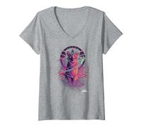 Women's Captain Marvel Goose The Cat Galaxy Portrait V-Neck T-Shirt, Heather Grey, Medium