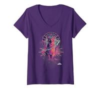 Women's Captain Marvel Goose The Cat Galaxy Portrait V-Neck T-Shirt, Purple, X-Large