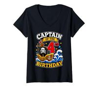 Women's Captain of the 4th Birthday Pirate Boy 4 Year Old Ship V-Neck T-Shirt