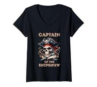 Womens Captain of The Shipshow Funny Pirate Captain Boat Boater Dad V-Neck T-Shirt