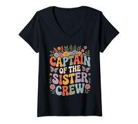 Womens Captain of The Sister Crew Funny Sister Matching V-Neck T-Shirt