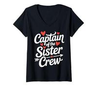 Womens Captain of The Sister Crew Funny Sister Matching V-Neck T-Shirt