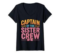 Womens Captain of The Sister Crew Funny Sister V-Neck T-Shirt