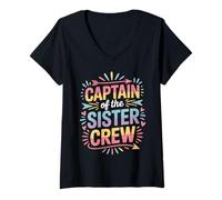 Womens Captain of The Sister Crew Funny Sister V-Neck T-Shirt