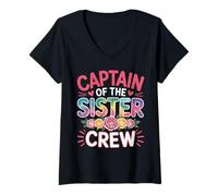 Womens Captain of The Sister Crew Sibling Funny Sister Matching V-Neck T-Shirt