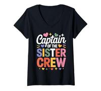 Womens Captain of The Sister Crew Sibling Funny Sister V-Neck T-Shirt