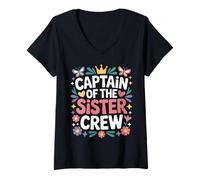 Womens Captain of The Sister Crew Sibling Funny Sister V-Neck T-Shirt