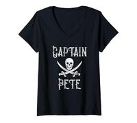 Women's Captain Pete Vintage Personalized First Name Pirate V-Neck T-Shirt