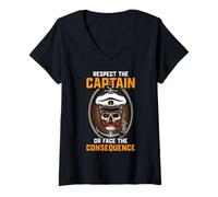 Women's Captain Respect and Consequence Nautical Humor Graphic V-Neck T-Shirt