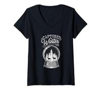 Womens Captured Winter Snow Globe Forest Scene V-Neck T-Shirt