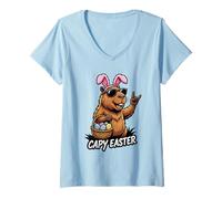 Women's Capy Easter | Cute Spring Easter Animal | Capybara Bunny V-Neck T-Shirt