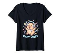 Women's Capy Vibes Funny Cute Animal Dancing Capybara V-Neck T-Shirt