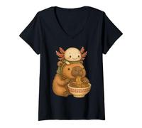 Womens Capybara and axolot Backpack Ramen Kawaii Capibara & Axolotl V-Neck T-Shirt