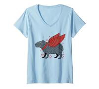 Women's Capybara Angel Wings Cute Capybara Lover V-Neck T-Shirt