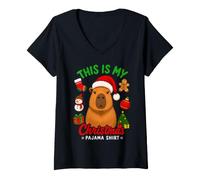 Women's Capybara Animals Lover This is My Christmas Pajama V-Neck T-Shirt