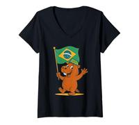 Womens Capybara Brazil Flag Proud to Be Brazilian Design V-Neck T-Shirt