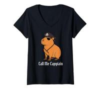 Womens Capybara Call Me Capytain Pirate Animal Lover Boys Girls Kid V-Neck T-Shirt