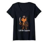 Womens Capybara Call Me Capytain Pirate Animal Lover Boys Girls Kid V-Neck T-Shirt