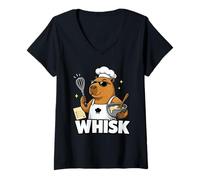Women's Capybara Chef Whisk Cooking Animal Graphic V-Neck T-Shirt