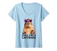 Womens Capybara Chill Like A Capybara Photo Relaxed Vibe V-Neck T-Shirt
