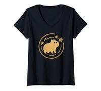 Women's Capybara Cosmic Stars Circle Retro 90s Y2K Design V-Neck T-Shirt