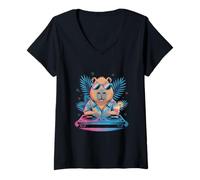 Womens Capybara DJ Music Mixer Tropical Vibes V-Neck T-Shirt