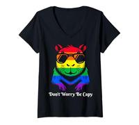Womens Capybara Don't Worry Be Capy Lovers LGBTQ Pride Flag #25D3F V-Neck T-Shirt