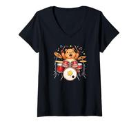 Women's Capybara Drummer V-Neck T-Shirt