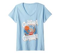 Womens Capybara Dunking Basketball Retro Vintage Style V-Neck T-Shirt