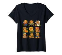 Women's Capybara Garden Farmer Cute Outdoor Animal Cartoon V-Neck T-Shirt