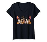 Women's Capybara Halloween Witch Zombie Mummy Skeleton Ghost Spooky V-Neck T-Shirt